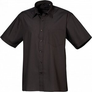 Pánská popelínová pracovní košile Premier Workwear s krátkým rukávem Barva: Černá, Velikost: 38 (15) PW202