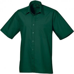 Pánská popelínová pracovní košile Premier Workwear s krátkým rukávem Barva: Zelená lahvová, Velikost: 37 (14H) PW202