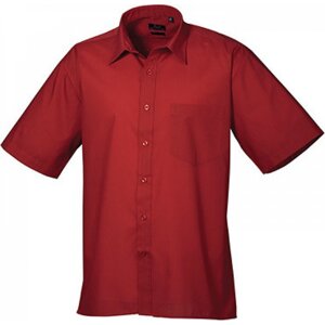 Pánská popelínová pracovní košile Premier Workwear s krátkým rukávem Barva: Červená vínová, Velikost: 38 (15) PW202