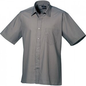 Pánská popelínová pracovní košile Premier Workwear s krátkým rukávem Barva: šedá tmavá, Velikost: 39,5 (15H) PW202