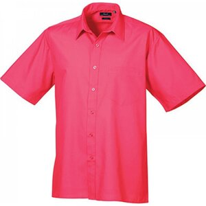Pánská popelínová pracovní košile Premier Workwear s krátkým rukávem Barva: růžová sytá, Velikost: 37 (14H) PW202