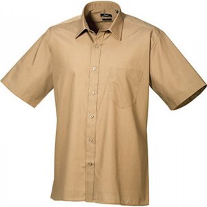 Pánská popelínová pracovní košile Premier Workwear s krátkým rukávem Barva: Khaki, Velikost: 38 (15) PW202