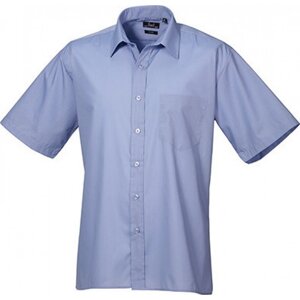 Pánská popelínová pracovní košile Premier Workwear s krátkým rukávem Barva: Modrá střední, Velikost: 42 (16H) PW202