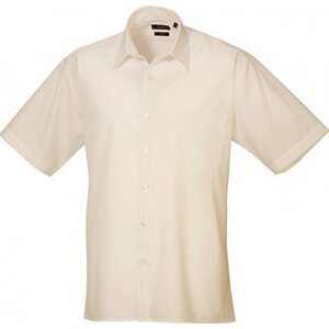 Pánská popelínová pracovní košile Premier Workwear s krátkým rukávem Barva: Přírodní, Velikost: 38 (15) PW202