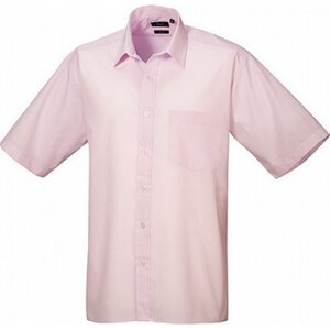 Pánská popelínová pracovní košile Premier Workwear s krátkým rukávem Barva: Růžová, Velikost: 37 (14H) PW202