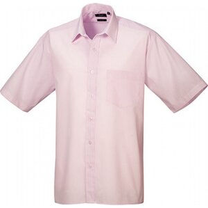 Pánská popelínová pracovní košile Premier Workwear s krátkým rukávem Barva: Růžová, Velikost: 42 (16H) PW202