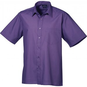 Pánská popelínová pracovní košile Premier Workwear s krátkým rukávem Barva: Fialová, Velikost: 37 (14H) PW202