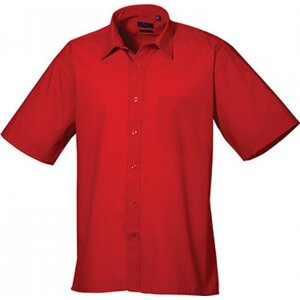 Pánská popelínová pracovní košile Premier Workwear s krátkým rukávem Barva: Červená, Velikost: 38 (15) PW202