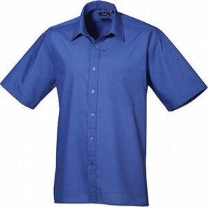 Pánská popelínová pracovní košile Premier Workwear s krátkým rukávem Barva: modrá královská, Velikost: 37 (14H) PW202