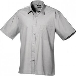 Pánská popelínová pracovní košile Premier Workwear s krátkým rukávem Barva: stříbrná, Velikost: 37 (14H) PW202