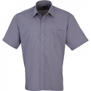 Pánská popelínová pracovní košile Premier Workwear s krátkým rukávem Barva: Modrá ocelová, Velikost: 37 (14H) PW202