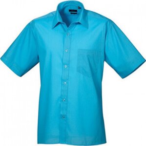 Pánská popelínová pracovní košile Premier Workwear s krátkým rukávem Barva: modrá tyrkysová, Velikost: 37 (14H) PW202