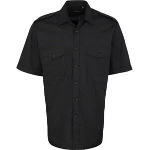 Premier Workwear Pánská košile Pilot s krátkým rukávem a dvěma náprsními kapsami Barva: Černá, Velikost: S PW212