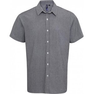 Premier Workwear Pánská popelínová košile Gingham s drobným kostkovaným vzorem a krátkým rukávem Barva: černá - bílá, Velikost: XS PW221