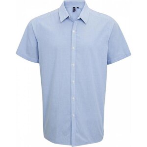 Premier Workwear Pánská popelínová košile Gingham s drobným kostkovaným vzorem a krátkým rukávem Barva: modrá světlá - bílá, Velikost: 3XL PW221
