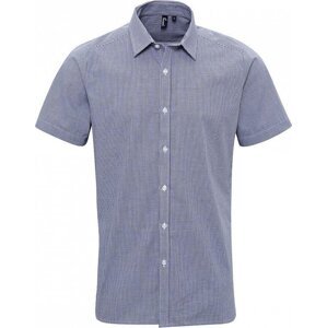 Premier Workwear Pánská popelínová košile Gingham s drobným kostkovaným vzorem a krátkým rukávem Barva: modrá námořní - bílá, Velikost: 3XL PW221