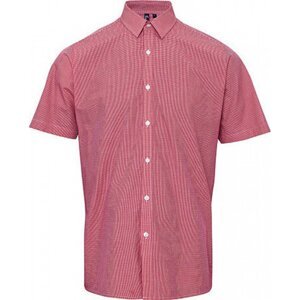 Premier Workwear Pánská popelínová košile Gingham s drobným kostkovaným vzorem a krátkým rukávem Barva: červená - bílá, Velikost: 3XL PW221