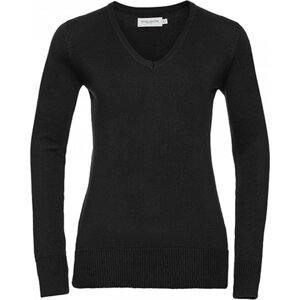 Russell Collection Pletený dámský pulover z polyakrylu s véčkovým výstřihem Barva: Černá, Velikost: S Z710F