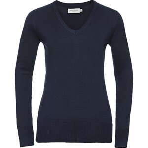Russell Collection Pletený dámský pulover z polyakrylu s véčkovým výstřihem Barva: modrá námořní, Velikost: 3XL Z710F