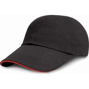 Result Headwear Dětská čepice z těžkého kepru s nízkým profilem a dvoubarevným kšiltem Barva: černá - červená RH24PJ