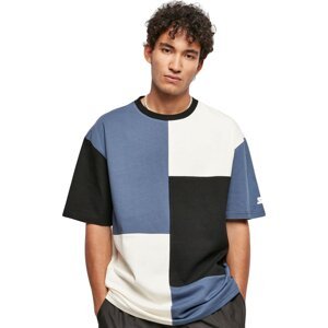 Urban Classics Patchworkové teplé pánské triko v oversize střihu 240 g/m Barva: modrá - černá, Velikost: L