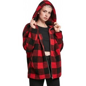 Urban Classics Dámská kostkovaná oversize bunda s vnitřním kožíškem Barva: Červená - černá, Velikost: XL