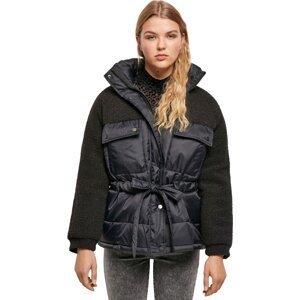 Urban Classics Dámská zimní Puffer bunda s kožíškem a velkými kapsami Barva: Černá, Velikost: 3XL