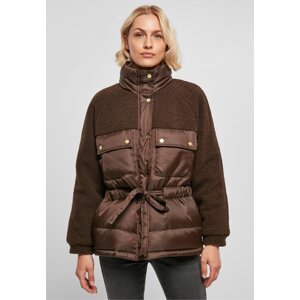 Urban Classics Dámská zimní Puffer bunda s kožíškem a velkými kapsami Barva: Hnědá, Velikost: XS