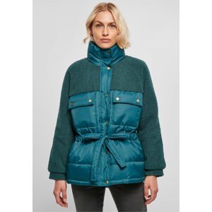 Urban Classics Dámská zimní Puffer bunda s kožíškem a velkými kapsami Barva: jasper, Velikost: XL