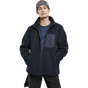 Urban Classics Pánská chlupatá bunda Sherpa se stojáčkem a přední kapsičkou Barva: modrá námořní, Velikost: XXL