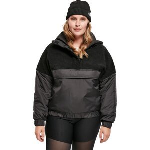 Urban Classics Dámská zimní bunda s kožíškem a kapsou na břiše Barva: černá - černá, Velikost: 3XL