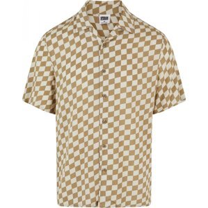 Letní plážová pánská košile z lehké viskózy Urban Classics Barva: khakicheck, Velikost: 4XL