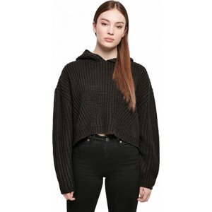 Krátký pletený oversize svetr do pasu a s kapucí Urban Classics Barva: Černá, Velikost: 3XL