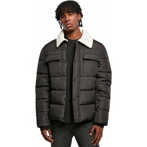 Urban Classics Polstrovaná pánská bunda s kožešinkovým límečkem Sherpa Barva: Černá, Velikost: 3XL